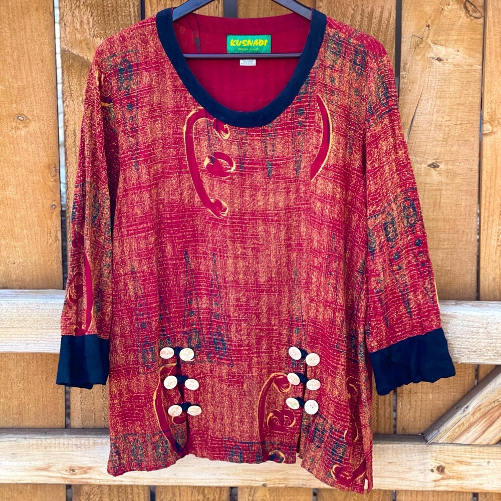 Kusnadi Women’s Red Artsy Boxy Symbol Blouse